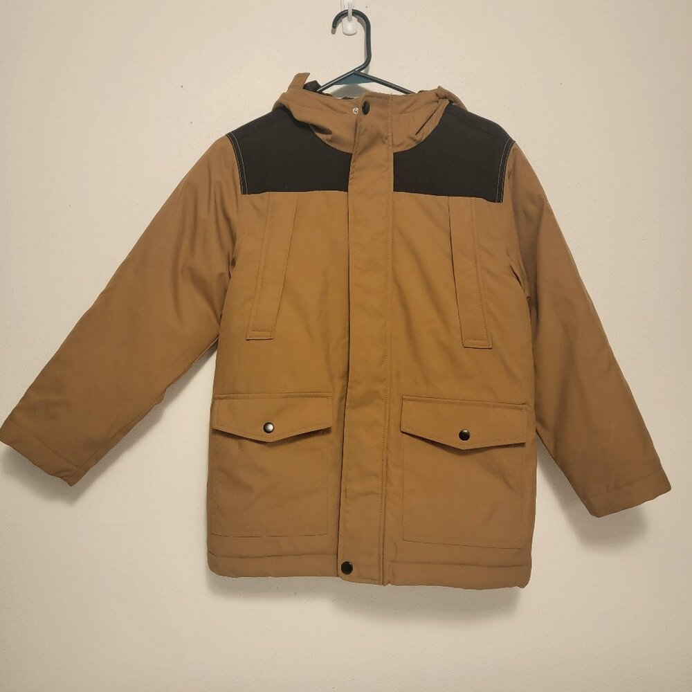 Boys Swiss Tech Winter Parka Jacket 10-12 Brown Hood Attached